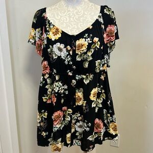 Black floral print empire waist top by Torrid in a size 2